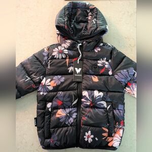 Black and Purple Floral Puffer Jacket